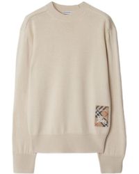 Burberry - Checked Knitted Crewneck Jumper - Lyst