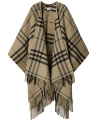 Burberry - Checkered Fringed-Edge Cape - Lyst