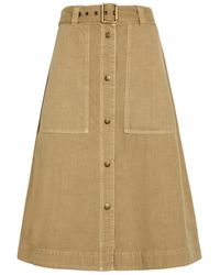 Moncler - Belted Cotton-Twill Midi Skirt - Lyst