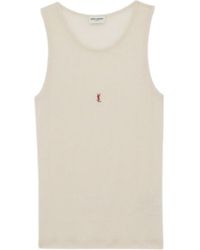 Saint Laurent - Logo-Embroidered Ribbed Wool Tank - Lyst