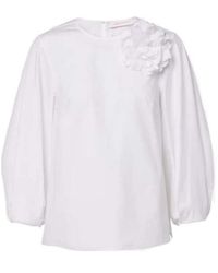 Carolina Herrera - Floral-Appliqué Cotton-Blend Blouse - Lyst