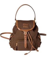Miu Miu - Canvas And Leather Backpack - Lyst