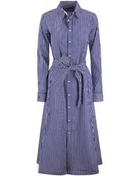 Polo Ralph Lauren - Striped Belted Buttoned Shirt Dress - Lyst