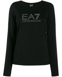 EA7 - T-Shirt With Round Neck And Long Sleeves - Lyst