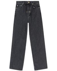 Ganni - Drawstring-Fastened Logo Patch Straight-Leg Jeans - Lyst