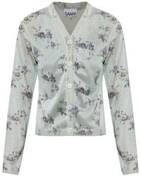 Ganni - Floral Motif Knitted Cardigan - Lyst