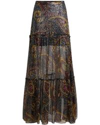 Etro - Silk Maxi Skirt With Striped Floral Paisley Motif - Lyst