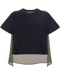 Sacai - Semi-Sheer Panelled T-Shirt - Lyst