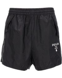 Prada - Logo Printed Elastic Waist Shorts - Lyst