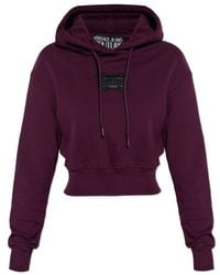 Versace Jeans Couture - Couture Logo Patch Drawstring Cropped Hoodie - Lyst