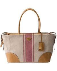 Prada - Large Canvas And Leather Tote Bag - Lyst