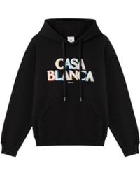 CASABLANCA - Stacked Logo Embroidered Hooded Sweatshirt - Lyst