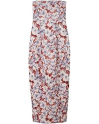 Posse - Rosalie Strapless Pleated Floral-Print Linen Midi Dress - Lyst