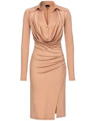 Pinko - Gathered Long-Sleeved Draped Midi Dress - Lyst