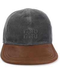 Miu Miu - Corduroy And Leather Baseball Cap - Lyst