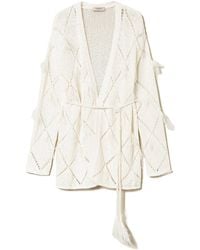 Twinset - Feather-Detail Open-Knit Cardigan - Lyst