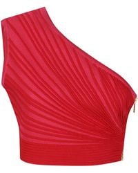 Balmain - One Shoulder Cropped Knit Top - Lyst