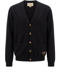 Gucci - Logo Embroidered V-Neck Cardigan - Lyst