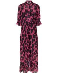 Anna Sui - Tie-Detailed Ruffled Animal-Print Voile Midi Dress - Lyst