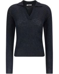 AURALEE - Long-Sleeved Knit Polo Shirt - Lyst