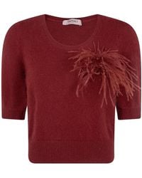 Twinset - Feather Trim Short-Sleeve Knitted Sweater - Lyst