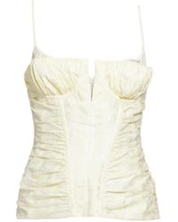 McQueen - Floral-Jacquard Ruched Corset Top - Lyst