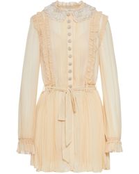 Self-Portrait - Pleated Georgette Mini Dress - Lyst