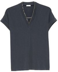 Brunello Cucinelli - Monili-Trim V-Neck T-Shirt - Lyst