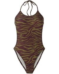 The Attico - Zebra-Print Halterneck Swimsuit - Lyst