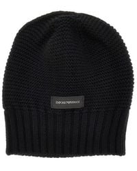 Emporio Armani - Logo-Patch Chunky-Knit Beanie Hat - Lyst