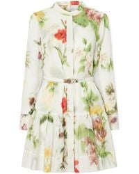 Oscar de la Renta - Belted Floral-Print Cotton-Voile Mini Dress - Lyst