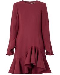 Oscar de la Renta - Asymmetric Ruffled Wool-Blend Crepe Midi Dress - Lyst
