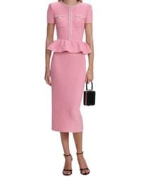 Self-Portrait - Peplum Knit Midi Dress - Lyst