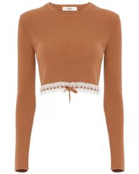 Chloé - Chloé Lace-Trimmed Cropped Knitted Sweater - Lyst