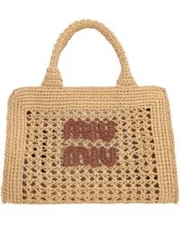Miu Miu - Raffia-Effect Woven Handbag - Lyst