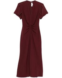 Victoria Beckham - V-Neck Twist Detailed Midi Dress - Lyst
