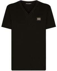 Dolce & Gabbana - Logo Patch V-Neck T-Shirt - Lyst