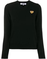 COMME DES GARÇONS PLAY - Heart-Patch V-Neck Wool Sweater - Lyst
