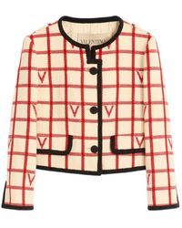 Valentino - Grid Patterned Button-Up Jacket - Lyst
