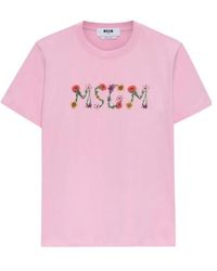 MSGM - Logo Printed Crewneck T-Shirt - Lyst