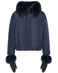 Yves Salomon - Short Technical Fabric Down Jacket With Detachable Fox Fur Collar - Lyst