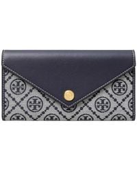 Tory Burch - Leather And T Monogram Fabric Wallet - Lyst