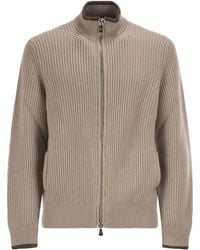 Fedeli - Ribbed Stand Collar Zip Cardigan - Lyst