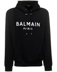 Balmain - Logo Printed Drawstring Hoodie - Lyst