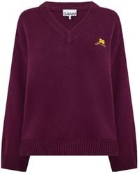 Ganni - V-Neck Knit Sweater - Lyst