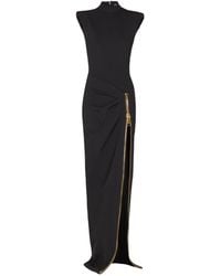 Balmain - Zipped Compact Jersey Slit Long Dress - Lyst