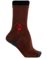 Marni - Deep Wool-Cashmere Socks With Heraldic Logo - Lyst