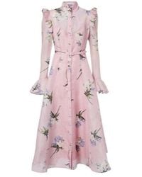 Leo - Katrina Floral Linen And Silk Midi Dress - Lyst