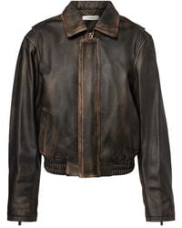 JACQUES WEI - Zippered Long-Sleeved Leather Jacket - Lyst