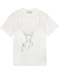 Blumarine - Lace-Trim Bow-Print T-Shirt - Lyst